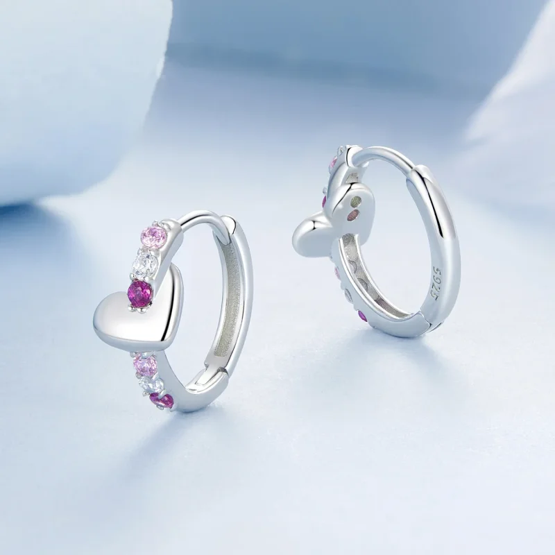 (imagine pentru) Cercei inimioare colorati stil PANDORA - BSE1049 - Vizualizare 3