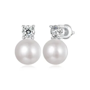 (imagine pentru) Cercei moissanite cu perle naturale stil PANDORA - MSE042-L