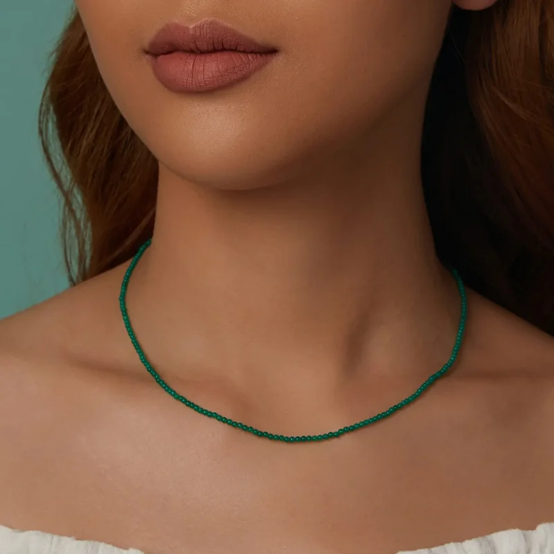 (imagine pentru) Colier claviculă cu agat verde stil PANDORA - BSN403 - Vizualizare 3