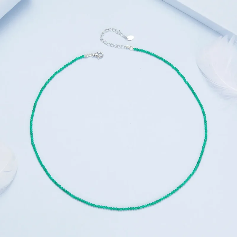 (imagine pentru) Colier claviculă cu agat verde stil PANDORA - BSN403 - Vizualizare 4