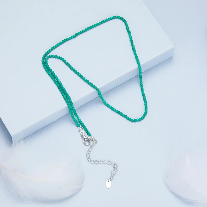 (imagine pentru) Colier claviculă cu agat verde stil PANDORA - BSN403 - Vizualizare 5