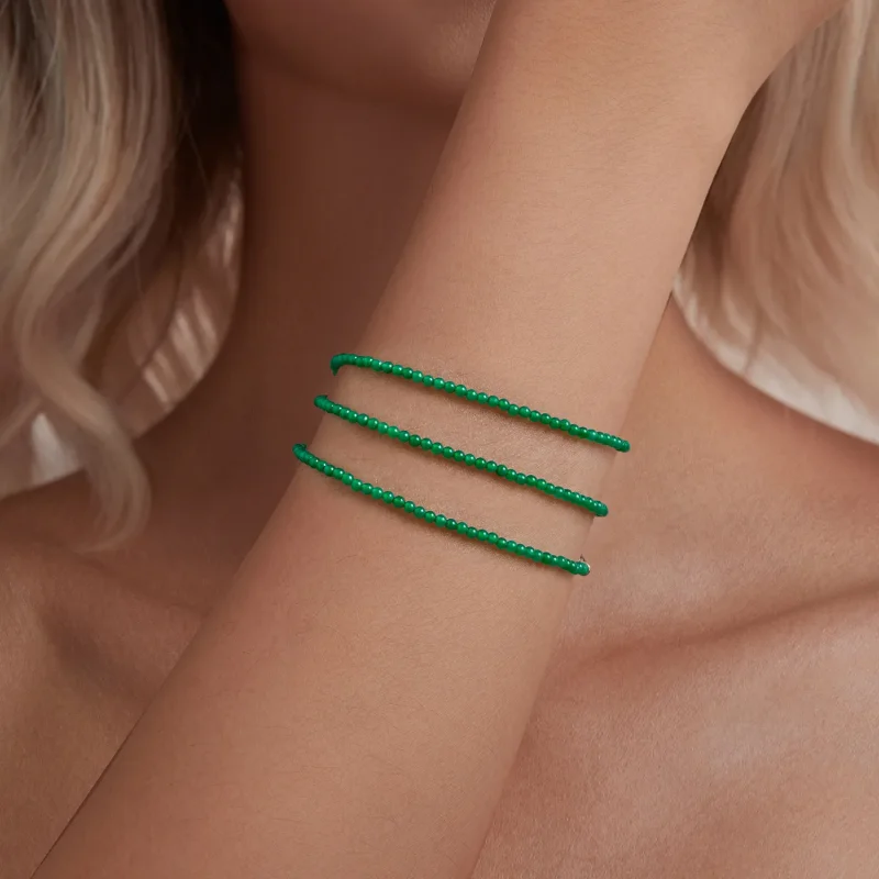 (imagine pentru) Colier claviculă cu agat verde stil PANDORA - BSN403 - Vizualizare 7