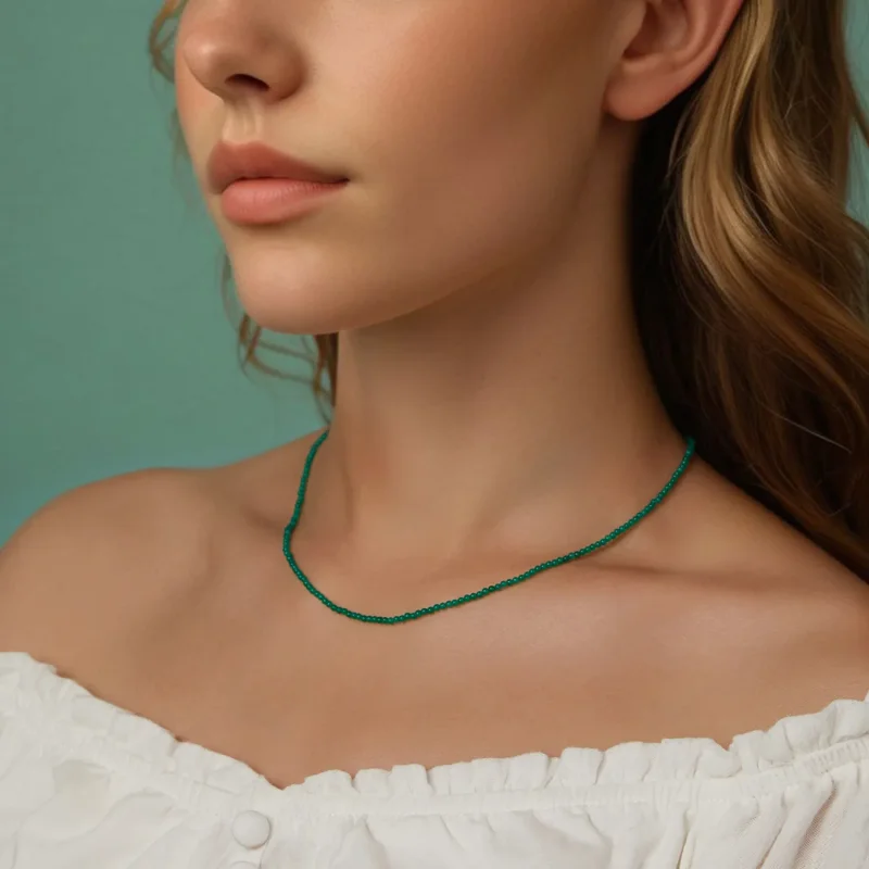 (imagine pentru) Colier claviculă cu agat verde stil PANDORA - BSN403 - Vizualizare 8