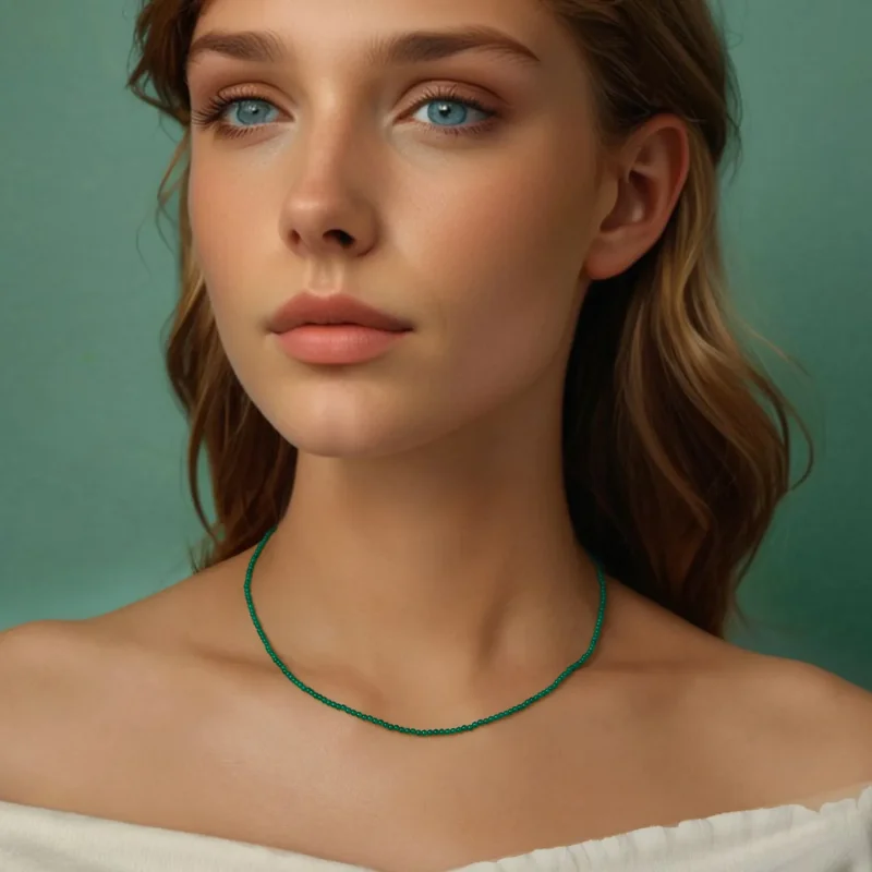(imagine pentru) Colier claviculă cu agat verde stil PANDORA - BSN403 - Vizualizare 9