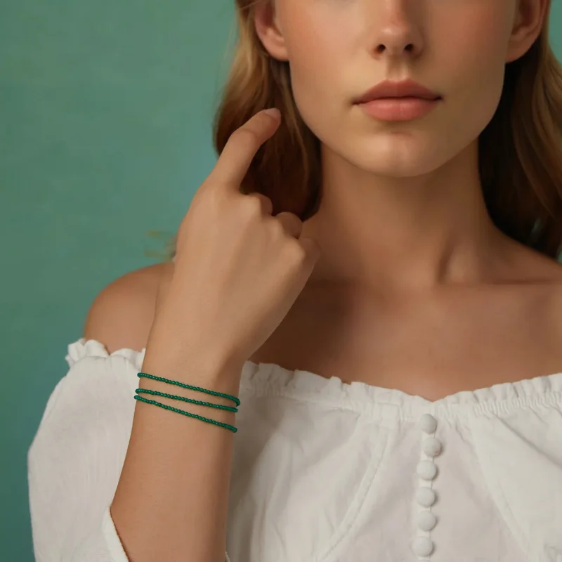 (imagine pentru) Colier claviculă cu agat verde stil PANDORA - BSN403 - Vizualizare 10