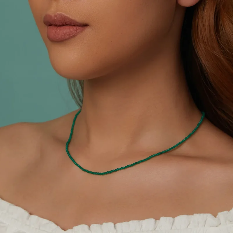 (imagine pentru) Colier claviculă cu agat verde stil PANDORA - BSN403 - Vizualizare 11