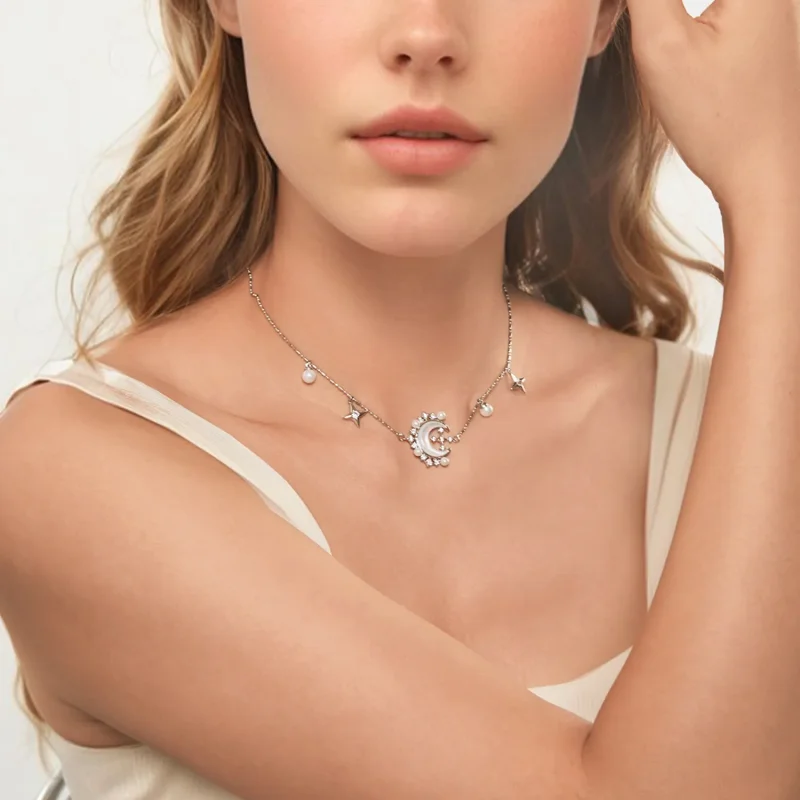 (imagine pentru) Colier Crescent Moon Stil PANDORA - YIN115 - Vizualizare 6