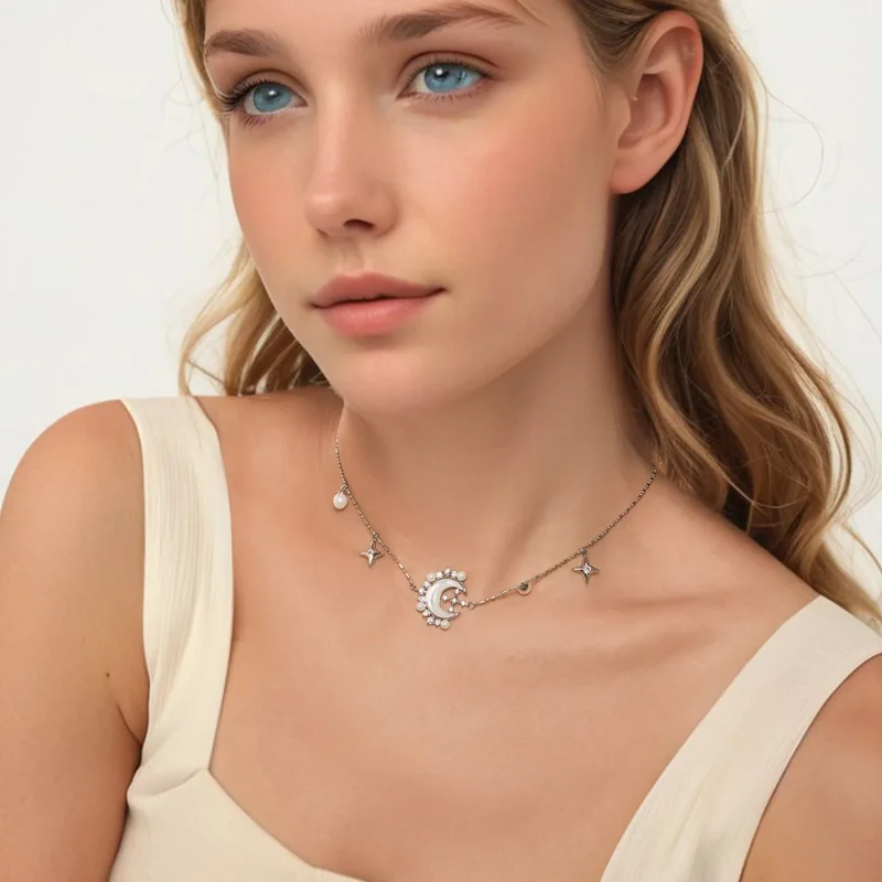 (imagine pentru) Colier Crescent Moon Stil PANDORA - YIN115 - Vizualizare 7