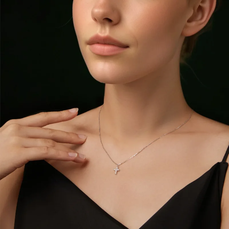 (imagine pentru) Colier Cruce Stil PANDORA (cu un certificat) - MSN039 - Vizualizare 6