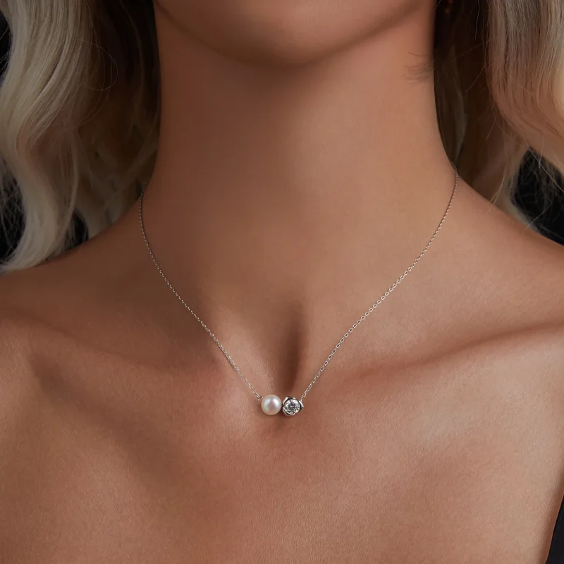 (imagine pentru) Colier cu trandafiri Moissanite Stil PANDORA (cu un certificat) - MSN040 - Vizualizare 4
