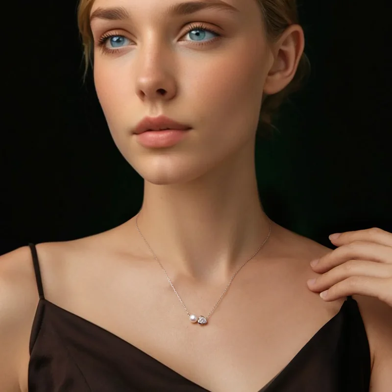 (imagine pentru) Colier cu trandafiri Moissanite Stil PANDORA (cu un certificat) - MSN040 - Vizualizare 5
