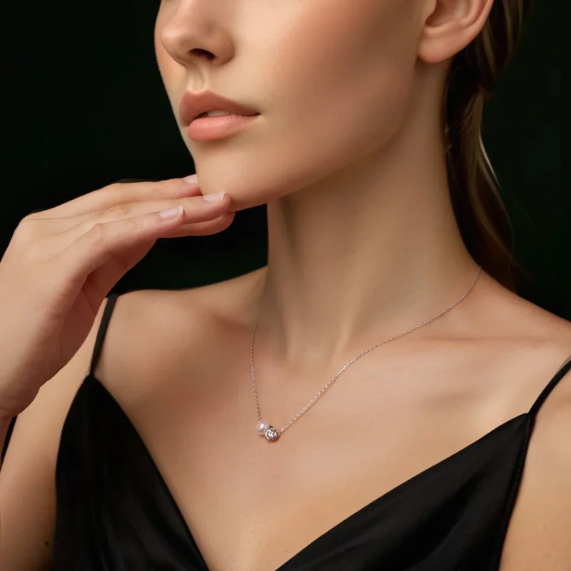 (imagine pentru) Colier cu trandafiri Moissanite Stil PANDORA (cu un certificat) - MSN040 - Vizualizare 6