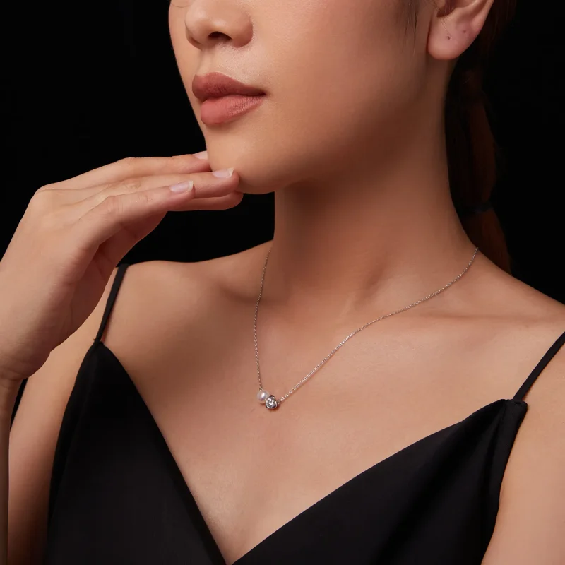 (imagine pentru) Colier cu trandafiri Moissanite Stil PANDORA (cu un certificat) - MSN040 - Vizualizare 8