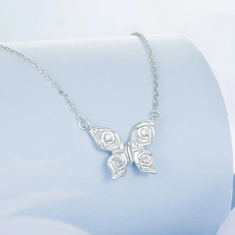 (imagine pentru) Colier Fluture Trandafir Stil PANDORA - BSN396 - Vizualizare 2