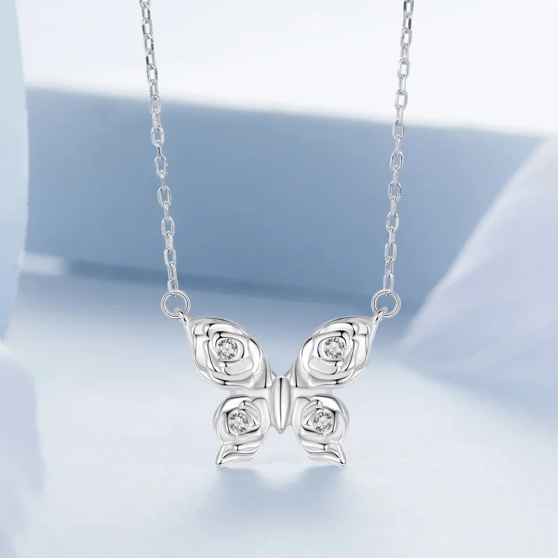 (imagine pentru) Colier Fluture Trandafir Stil PANDORA - BSN396 - Vizualizare 3