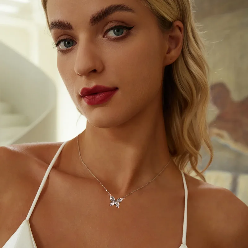 (imagine pentru) Colier Fluture Trandafir Stil PANDORA - BSN396 - Vizualizare 6