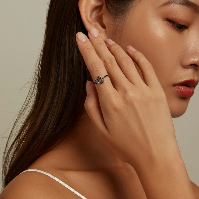 (imagine pentru) Inel deschis stil PANDORA Trandafir Negru - BSR239 - Vizualizare 8