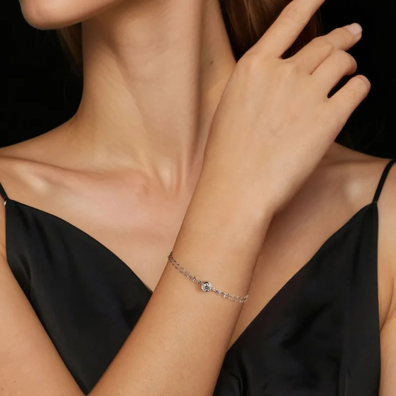 (imagine pentru) PANDORA Style 0.5ct Moissanite brățară cu gresie dublă (cu un certificat) - MSB0 - Vizualizare 5