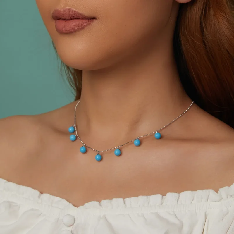 (imagine pentru) PANDORA Style Blue turcoaz colier claviculă - BSN405 - Vizualizare 3
