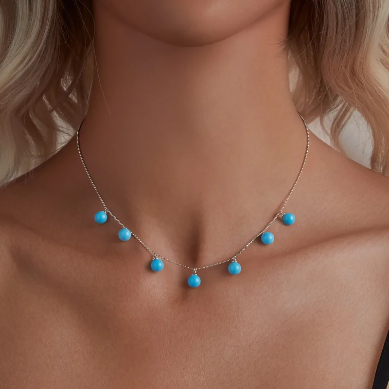 (imagine pentru) PANDORA Style Blue turcoaz colier claviculă - BSN405 - Vizualizare 6
