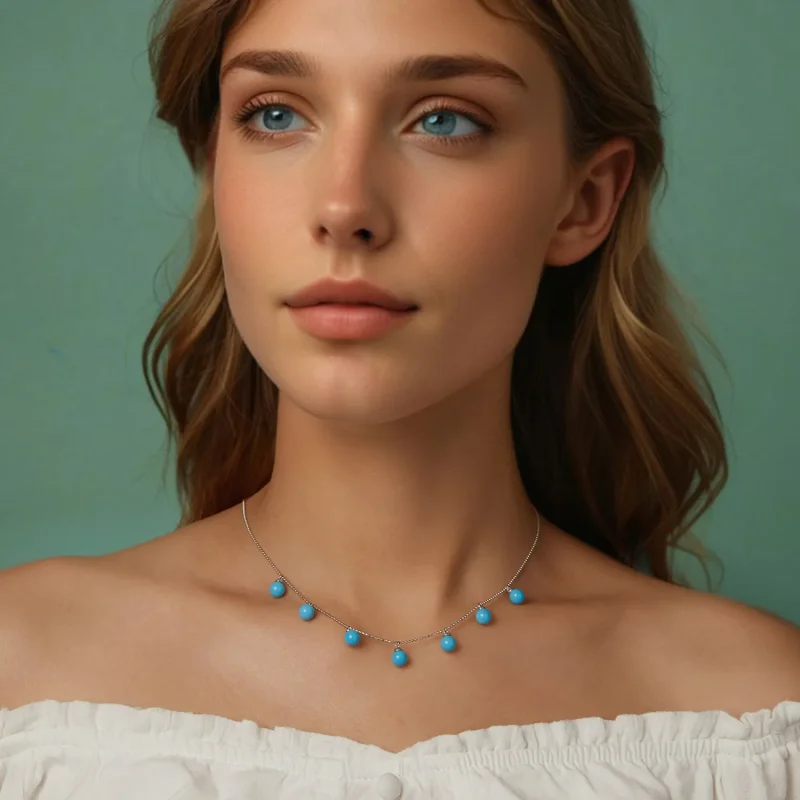 (imagine pentru) PANDORA Style Blue turcoaz colier claviculă - BSN405 - Vizualizare 8