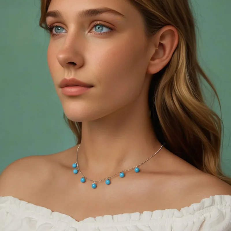 (imagine pentru) PANDORA Style Blue turcoaz colier claviculă - BSN405 - Vizualizare 9