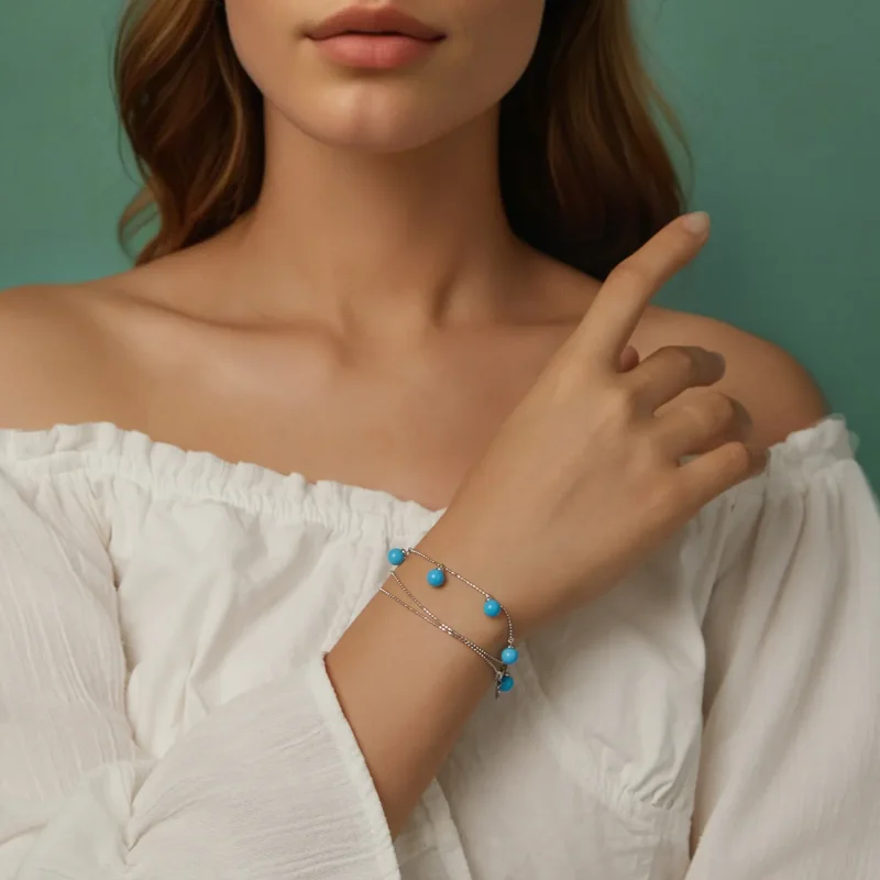 (imagine pentru) PANDORA Style Blue turcoaz colier claviculă - BSN405 - Vizualizare 10