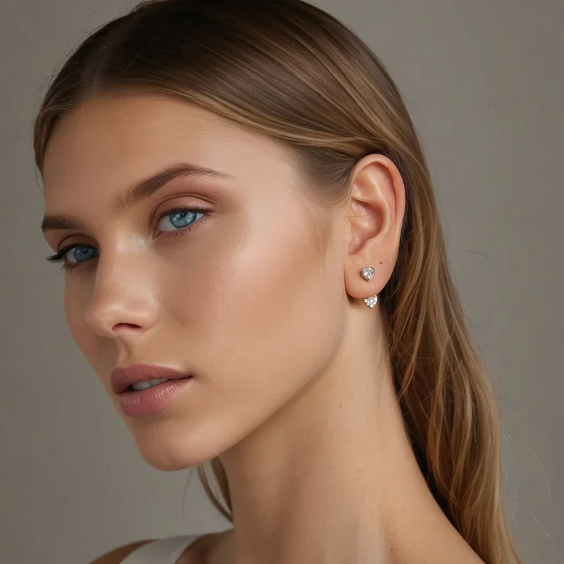 (imagine pentru) Stil PANDORA Cercei în formă de inimă față și spate - BSE1043 - Vizualizare 8