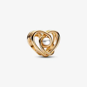 (imagine pentru) Pandora Inimă Vâjâitoare Cioplită și Charm cu Perlă Cultivată de Apă Dulce Tratată - 752636C01