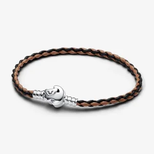 (imagine pentru) Brățară din piele împletită Pandora Moments cu închizătoare cu Regele Leu de la Disney - 593361C01
