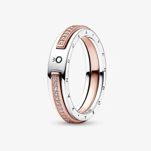(imagine pentru) Inel pavé cu logoul Pandora Signature în două tonuri - 182773C01