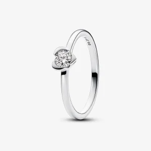 (imagine pentru) Pandora Heart sterling silver ring with 0.25 ct TW G-J VS+ round brilliant excellent cut lab-grown diamond - 193115C01