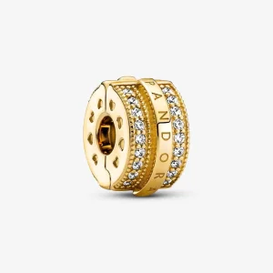 (imagine pentru) Talisman Pandora cu fixare rapidă cu logo și linii pavé strălucitoare - 769042C01