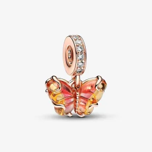 (imagine pentru) Talisman Pandora de tip pandantiv cu fluture din sticlă de Murano în nuanțele roz și galben - 782698C01