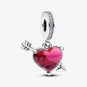 (imagine pentru) Talisman Pandora de tip pandantiv din sticlă de Murano cu inimă roșie și săgeată - 793085C01