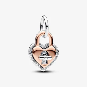 (imagine pentru) Talisman Pandora de tip pandantiv dublu Lacăt în formă de inimioară în două nuanțe cu mecanism - 783079C01