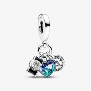 (imagine pentru) Talisman Pandora de tip pandantiv triplu cu cameră video, inimă și busolă - 792703C01
