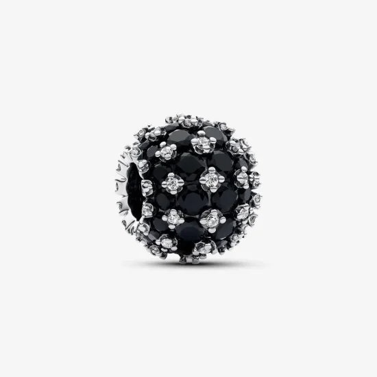 (imagine pentru) Talisman Pandora rotund strălucitor cu pavé, de culoare neagră - 792630C04