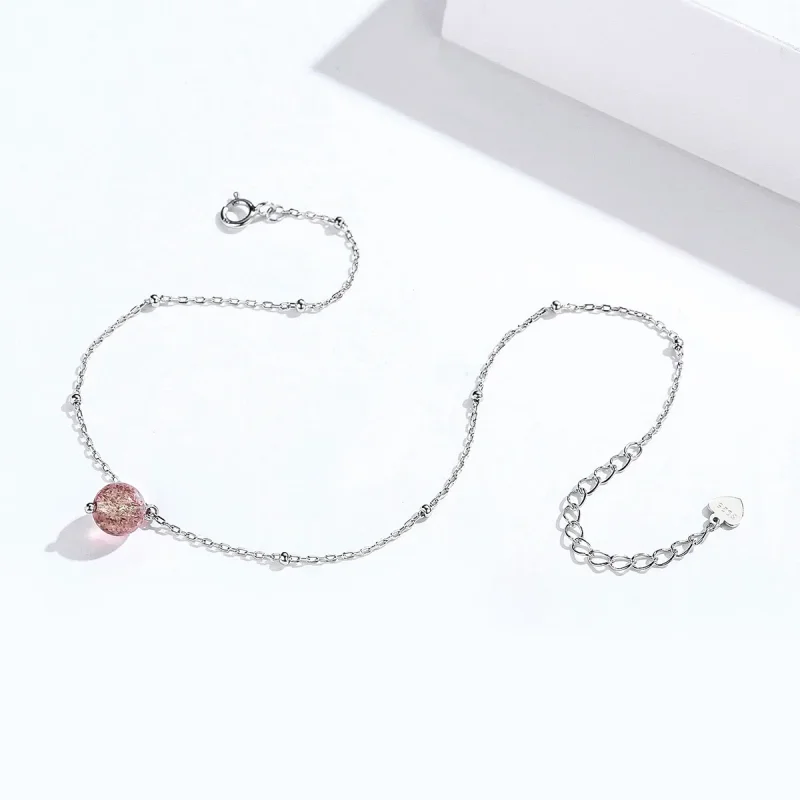 (imagine pentru) Anklet Cuarț de căpșuni din argint - SCT012 - Vizualizare 2