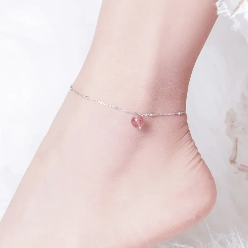 (imagine pentru) Anklet Cuarț de căpșuni din argint - SCT012 - Vizualizare 3