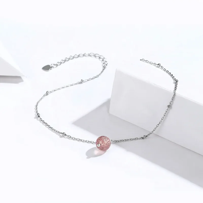 (imagine pentru) Anklet Cuarț de căpșuni din argint - SCT012 - Vizualizare 4