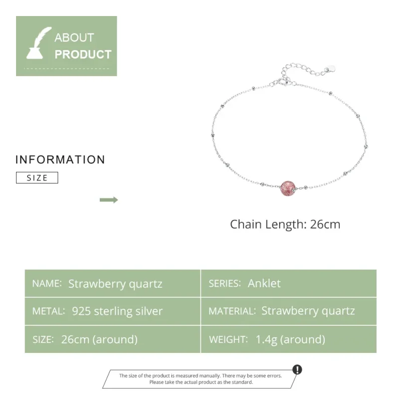 (imagine pentru) Anklet Cuarț de căpșuni din argint - SCT012 - Vizualizare 5