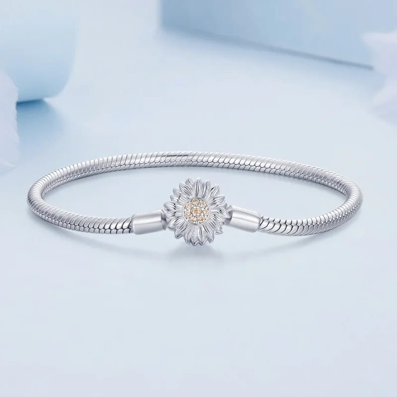 (imagine pentru) Brățară cu lanț de bază în stil Pandora, model floarea-soarelui - BSB123 - Vizualizare 2