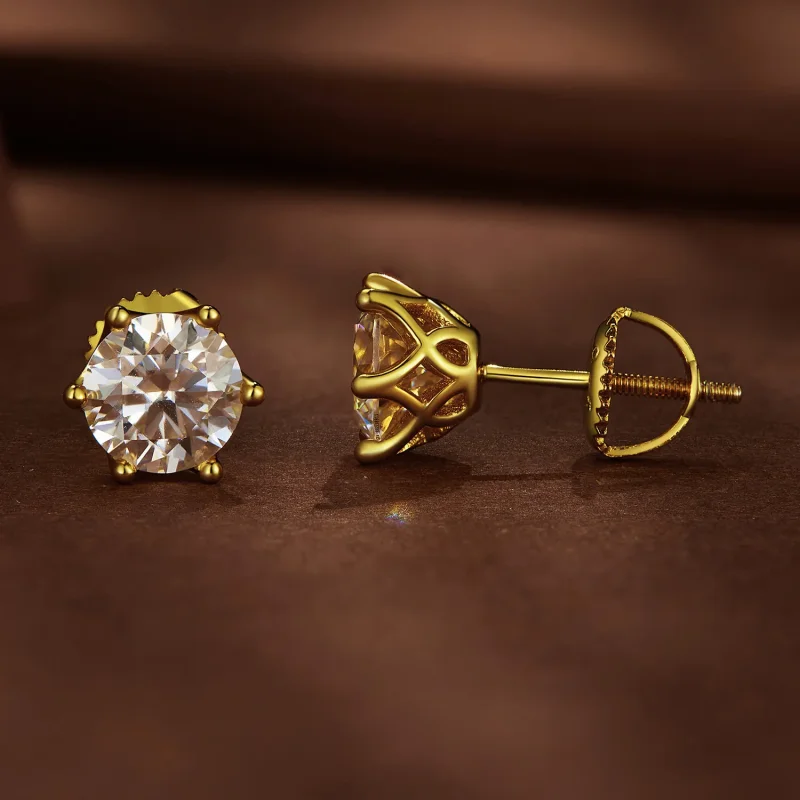 (imagine pentru) Cercei Pandora stil placati cu aur, cu o carata de Moissanite in sase gheare - M - Vizualizare 2
