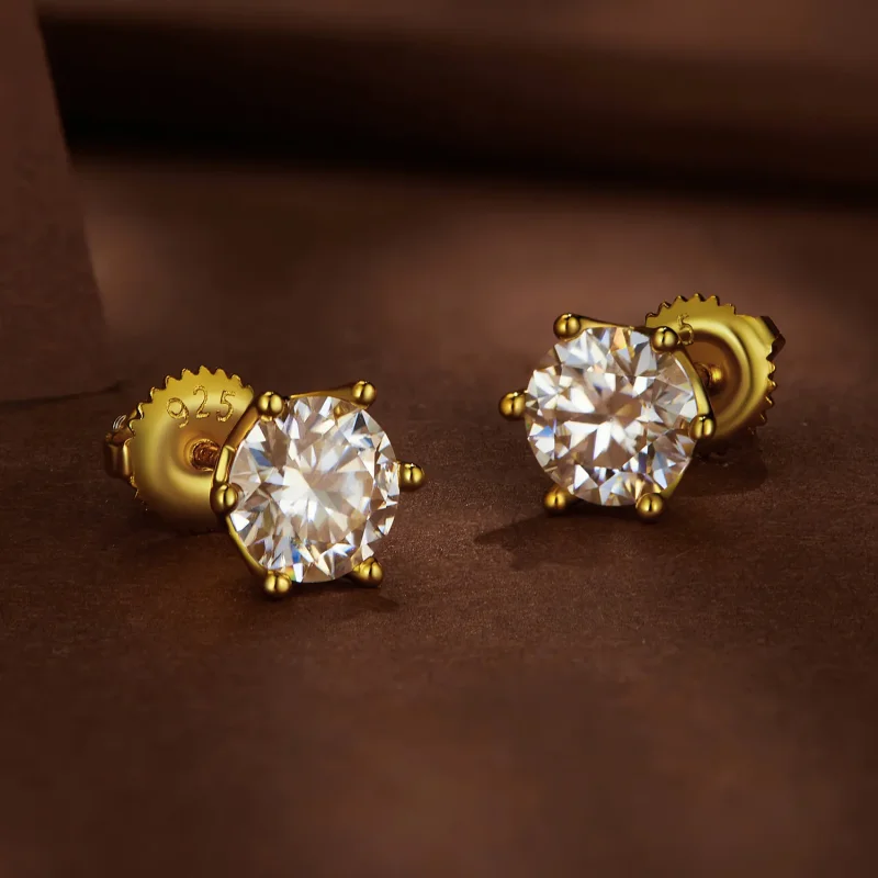 (imagine pentru) Cercei Pandora stil placati cu aur, cu o carata de Moissanite in sase gheare - M - Vizualizare 3