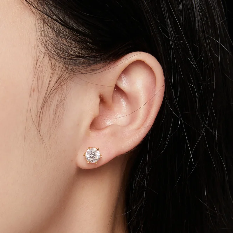 (imagine pentru) Cercei Pandora stil placati cu aur, cu o carata de Moissanite in sase gheare - M - Vizualizare 4