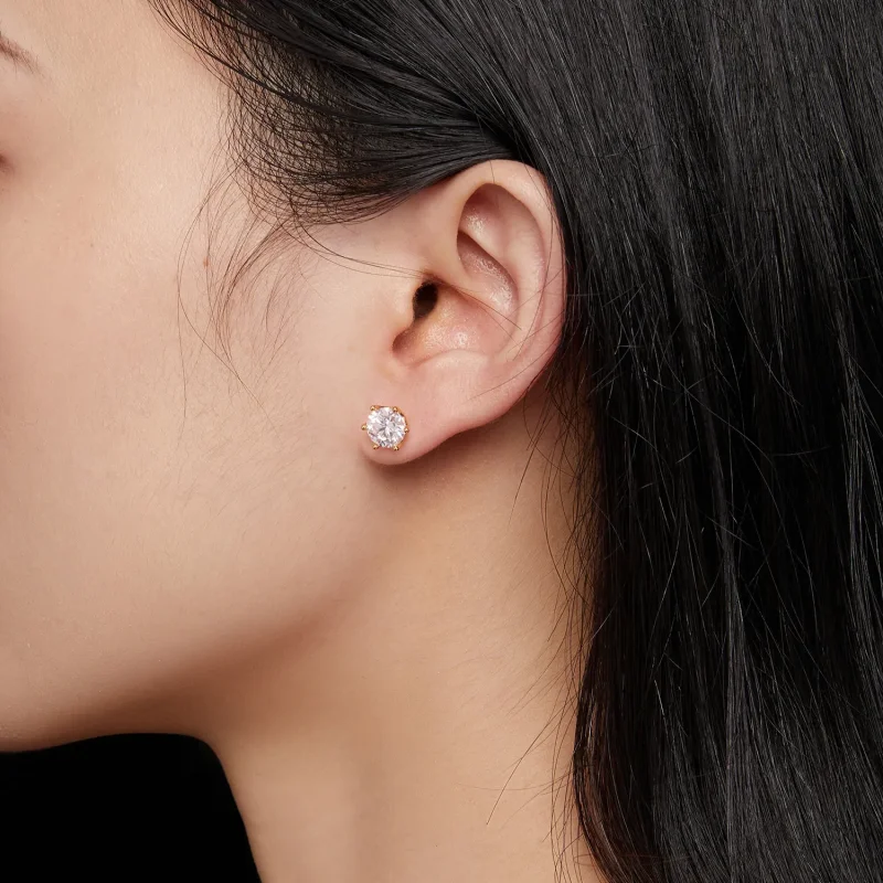 (imagine pentru) Cercei Pandora stil placati cu aur, cu o carata de Moissanite in sase gheare - M - Vizualizare 5
