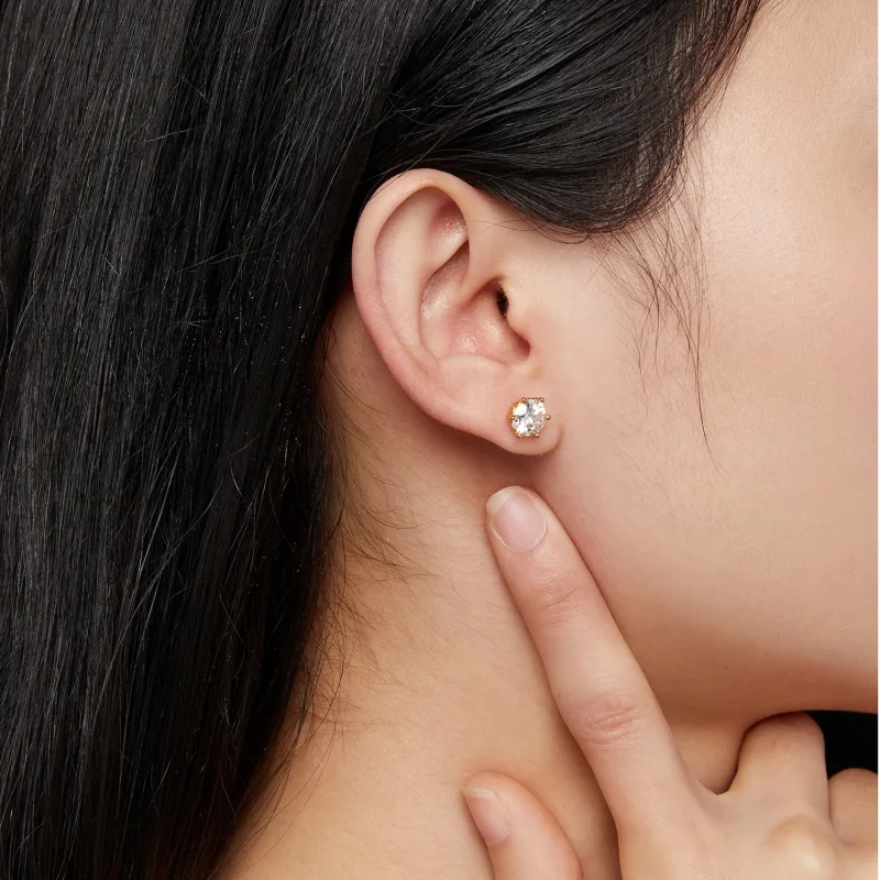 (imagine pentru) Cercei Pandora stil placati cu aur, cu o carata de Moissanite in sase gheare - M - Vizualizare 6