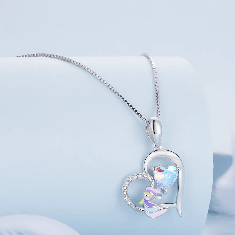 (imagine pentru) Colier stil Pandora cu un inimioară delicată în formă de unicorn - BSN328 - Vizualizare 2