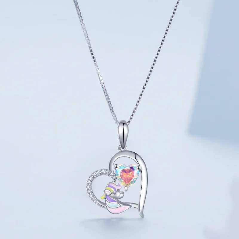 (imagine pentru) Colier stil Pandora cu un inimioară delicată în formă de unicorn - BSN328 - Vizualizare 3